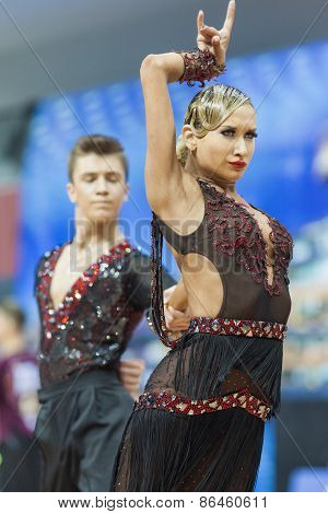 Minsk, Belarus-february 14,2015: Unidentified Professional Dance Couple Performs Youth-2 Latin-ameri