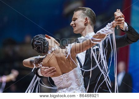 Minsk, Belarus-february 14, 2015: Professional Dance Couple Of Artsem Kazyra And Anastasiya Veslova