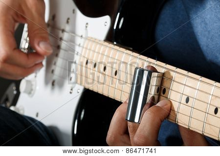 Electric Guitar Player Performing Song