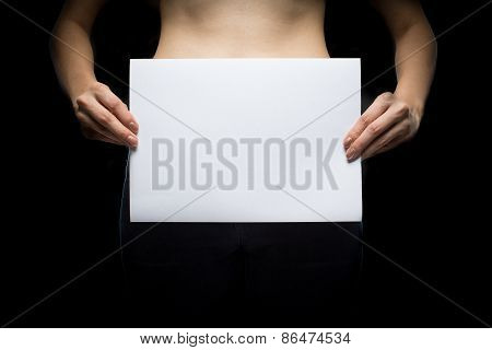 Topless Woman With Blank Sign - Concept Photo Of Sexual Assault