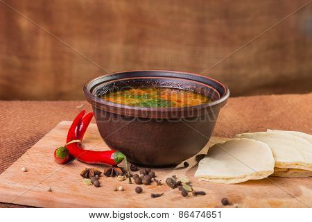 Oriental soup. Eastern food.