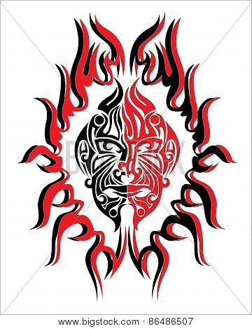 abstract demons face spirit with fire frame