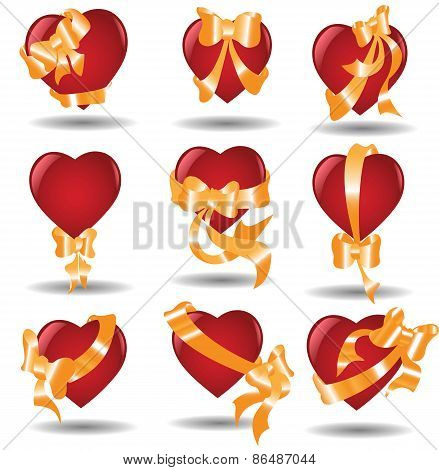 hearts ribbon icon valentine