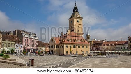 Panorama Of City Hall On The Piata Sfatului In Brasov