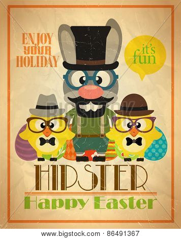 Happy Easter poster design hipster style