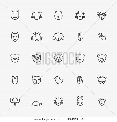 Set Of Minimalistic Animal Line Icons. Vector Illustration