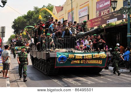 Leopard Tanks full of civilians, Yogyakarta city festival parade