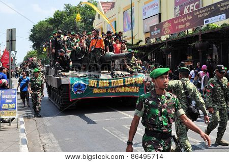 Leopard Tanks full of civilians, Yogyakarta city festival parade