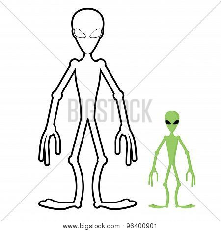 Alien Coloring Book. Humanoid Space Alien. Vector Illustration.