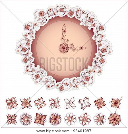 Floral design of clock. Abstract vintage flowers