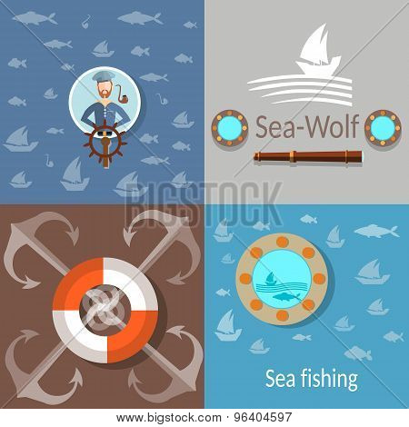 Old Sailor, Sailing On The Waves,lifeline, Anchor,spyglass, Porthole, Depth Of The Sea, Icons Set