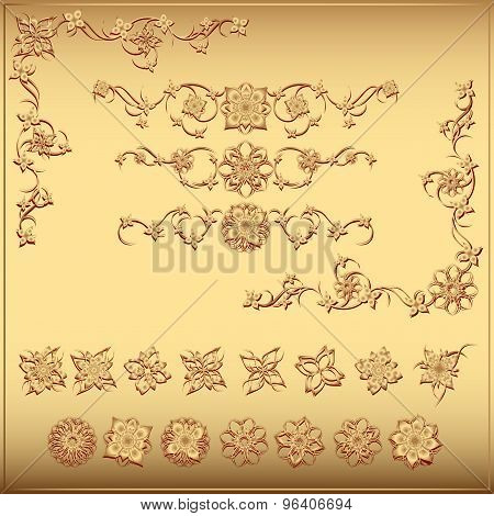 Set of gold floral vintage vector design elements