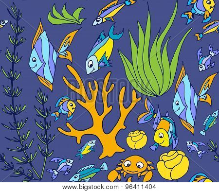 Seamless Pattern With Different Tropical Fish