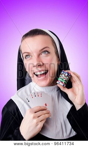 Nun in the gambling concept