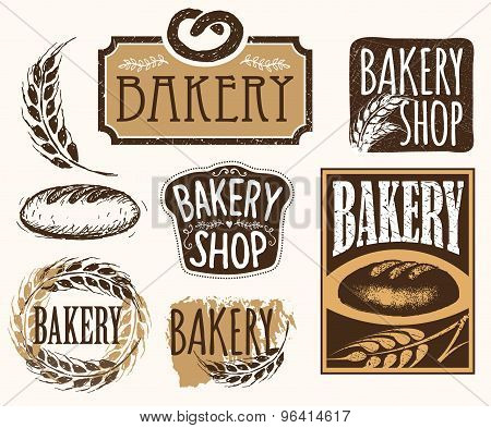 Set of vintage bakery labels, badges and design elements.