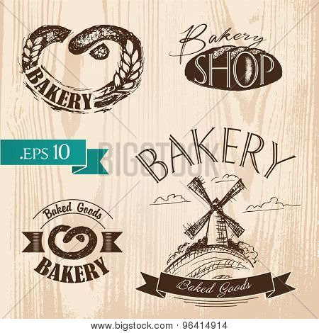 Set of vintage bakery labels, badges and design elements.