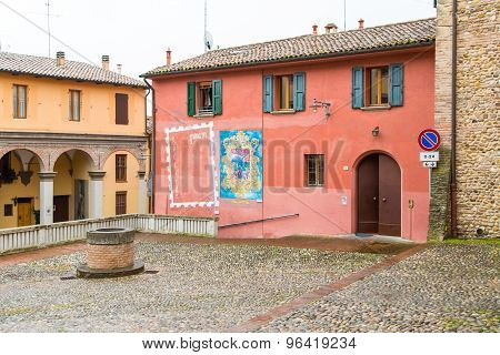 Houses And Paintings View In Dozza. Emilia-romagna. Italy.