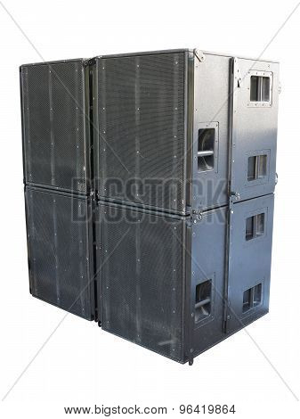 Giant Old Stage Industrial Speakers Isolated Over White