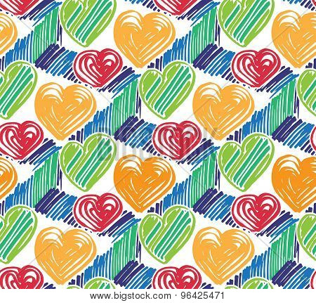 Vector Colorful Seamless Pattern With Marker Texture On White Background. Hand Drawn Marker Pattern.