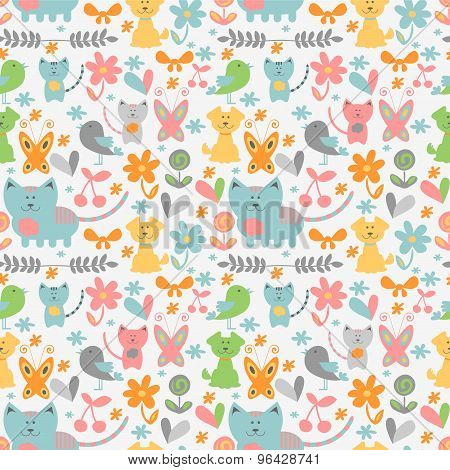 Cute Childish Seamless Pattern With Baby Animals