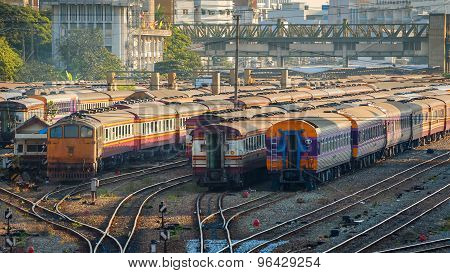 Old Diesel Locomotives and Trains in Bangkok Thailand