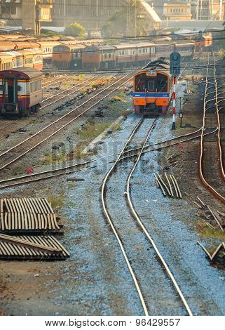 Old Diesel Locomotives and Trains in Bangkok Thailand