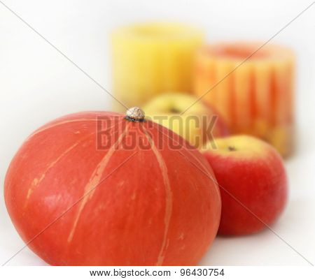 pumpkin, apple, candle