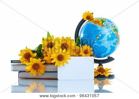 Globe With Books And Flowers
