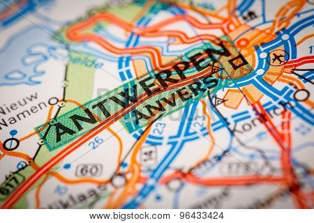 Antwerpen City On A Road Map
