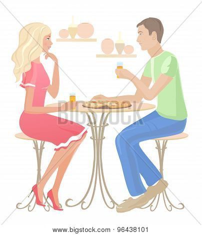 Girl and boy  at a cafe.