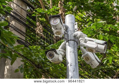 Multiple Angle Outdoor Cctv Camera On The Pole