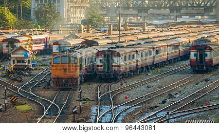 Old Diesel Locomotives and Trains in Bangkok Thailand