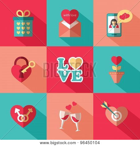Set of flat valentines day icons.