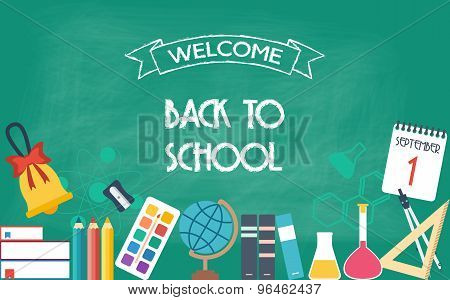 Horizontal Banner, Background, Poster From The School And Education Icons. Back To School. Flat Desi