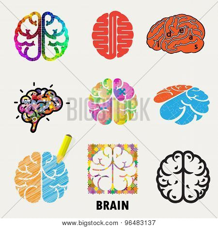 Collection Of Brain, Creation And Idea Icons And Elements.creative Brain Abstract Vector Logo Design