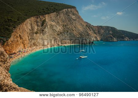 Scenic And Unique Beach Porto Kaziki At Levkada Island, Greece