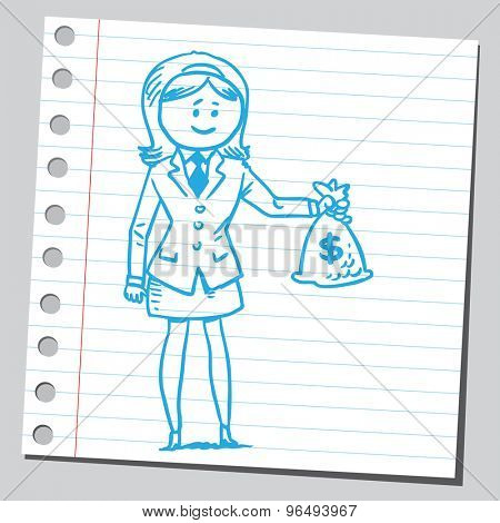 Businesswoman holding money bag