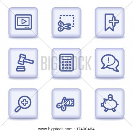 Shopping web icone set 3, luce violacei lucidi pulsanti