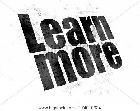 Learning concept: Pixelated black text Learn More on Digital background