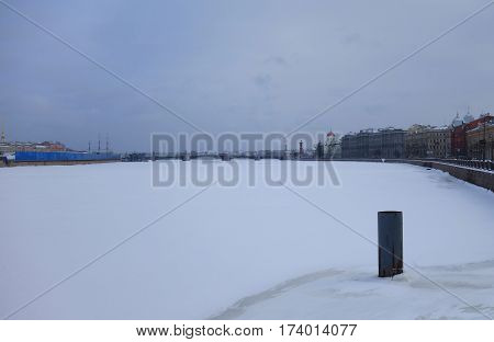 Winter Day Small Nevka and Makarova Embankment in St. Petersburg