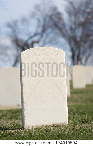 A blank tombstone in a cemetery. Lots of copy space.
