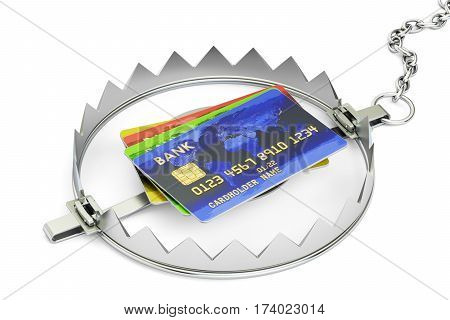 Credit trap with credit cards 3D rendering isolated on white background