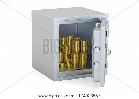 Safe Box With Golden Coins 3D rendering isolated on white background