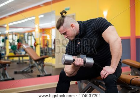 Closeup of a bodybuilder working out at gym