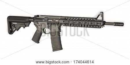An Assult Rifle with a white background