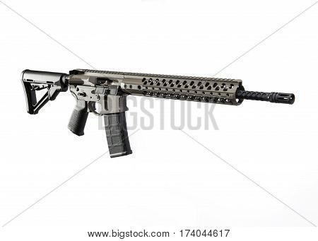 An Assult Rifle with a white background