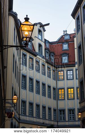 Leipzig Barthels Hof Courtyard Shopping Area Famous Medieval Spot Germany European Architecture
