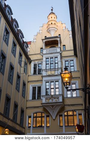 Leipzig Barthels Hof Courtyard Shopping Area Famous Medieval Spot Germany European Architecture