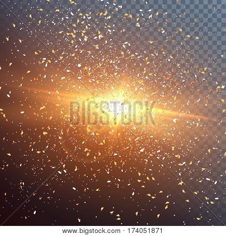 Illustration of Outer Space Exlosion Vector Effect. Confetti Particle Fragments with Vector Explosion. Happy Birthday Vector Confetti Dust