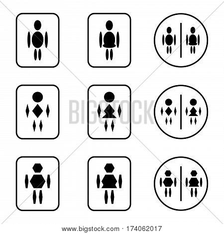 ellipse diamond hexagon shape toilet sign icons set,vector Illustration EPS10